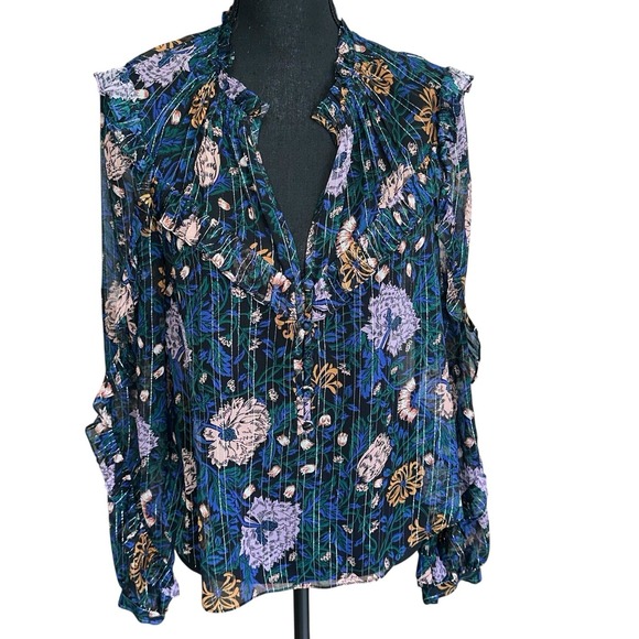 Veronica Beard Tops - Veronica Beard Abra Lurex Silk Floral Blouse Size 8 Long Sleeve Sheer